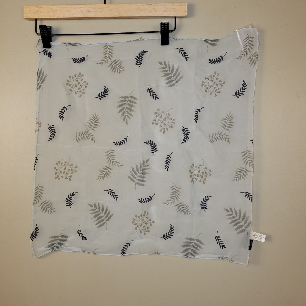 M&Co Italy Sheer Botanical Leaf Scarf Square Lightweight‎ Floral Neutral Scarf